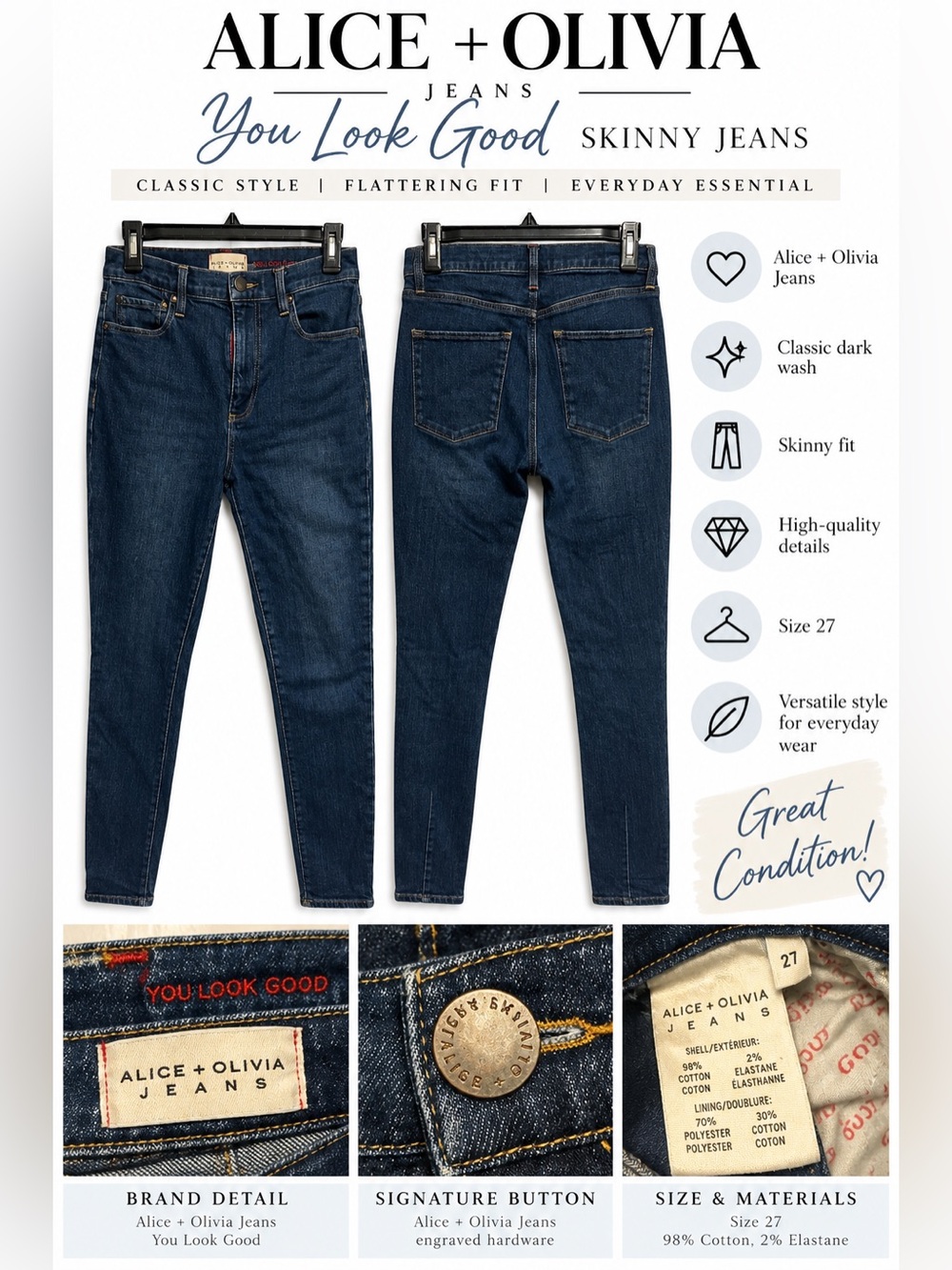 Alice + Olivia Dark Blue Skinny Jeans